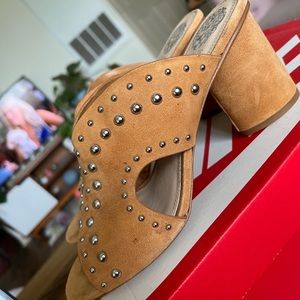 Vince Camuto cognac studded mule heels